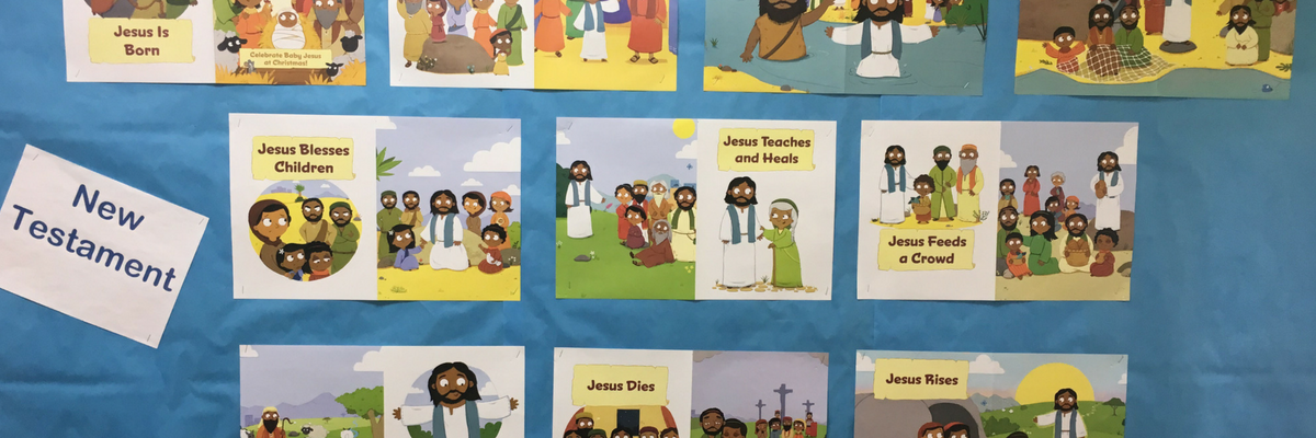 Frolic New Testament Bible posters hung on a bulletin board | Sparkhouse Blog