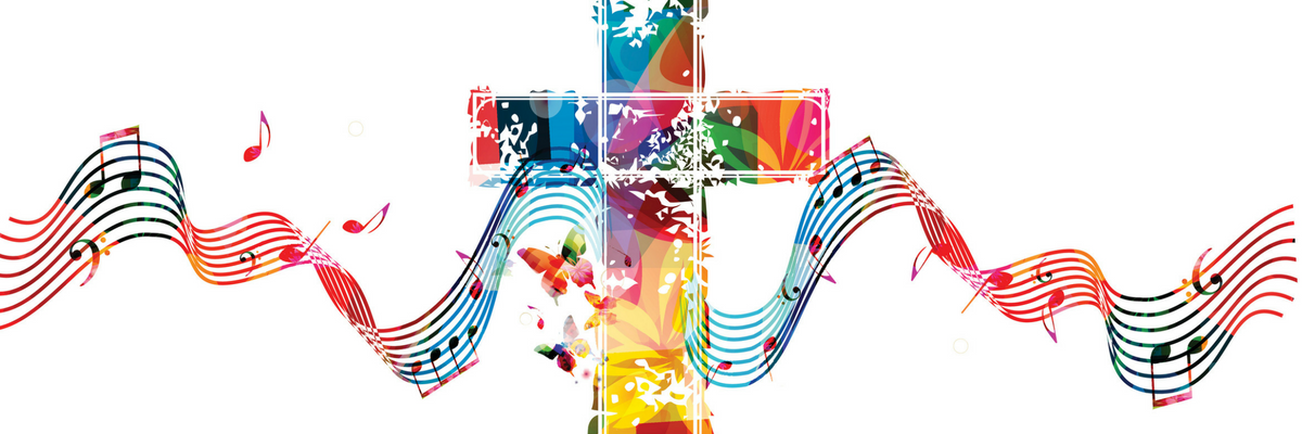 Colorful cross adorned with music notes | Sparkhouse Blog