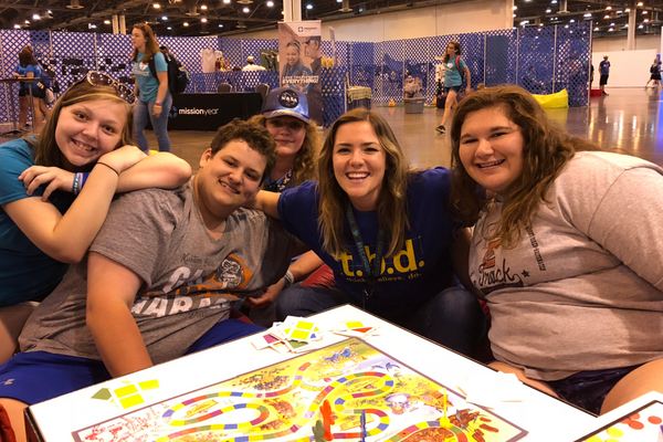 Sparkhouse's Julia McClellan with friends at 2018 ELCA Youth Gathering