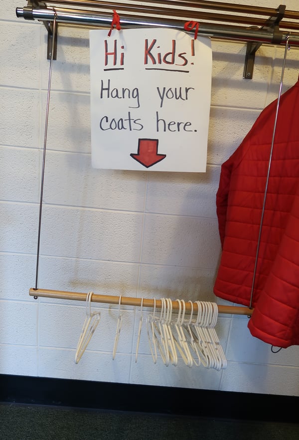 A lowered coat rack at a good height for children