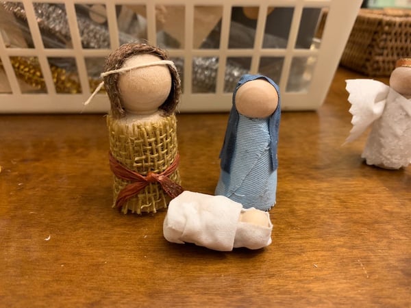 Wooden Mary, Joseph, and baby Jesus